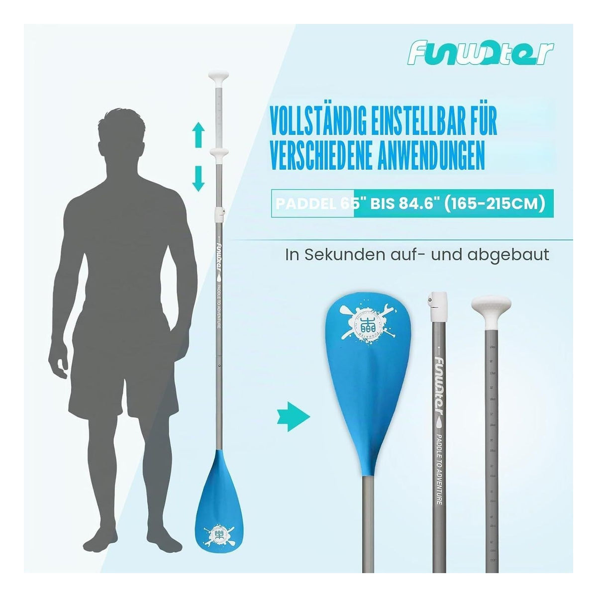 Pagaie flotabila FunWater pentru SUP, reglabila 165-215 cm, 3 piese