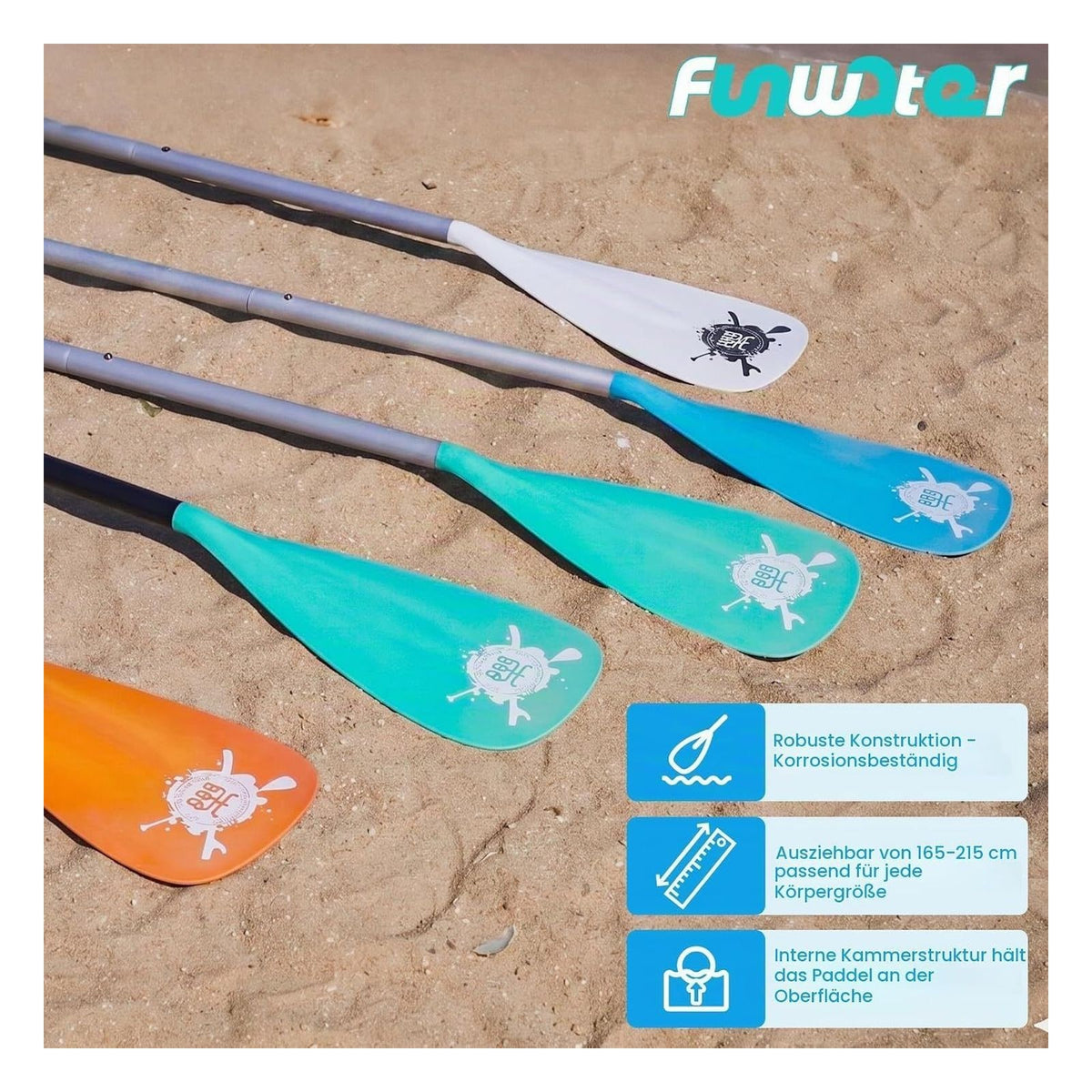 Pagaie flotabila FunWater pentru SUP, reglabila 165-215 cm, 3 piese