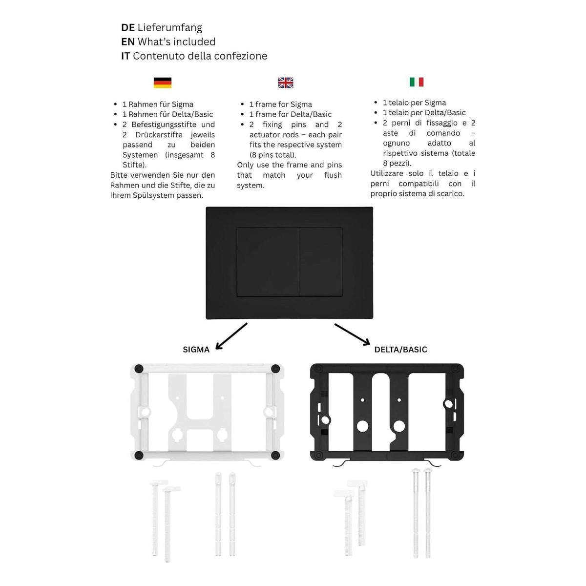 Placa de actionare Wunderbad pentru Geberit Duofix Sigma, Delta si Basic, dubla comanda, negru mat