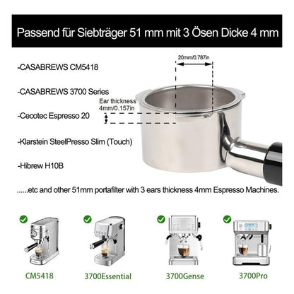 Portafiltru fara fund CAPFEI 51 mm cu 3 urechi pentru Cecotec Power Espresso 20