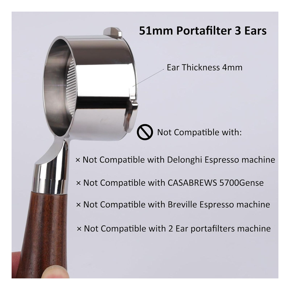 Portafiltru fara fund CAPFEI 51 mm cu 3 urechi pentru Cecotec Power Espresso 20