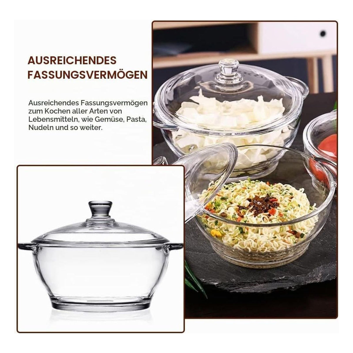 Oala din sticla borosilicata GANAZONO cu capac, 1.5 litri