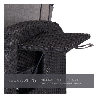 Sezlong reclinabil Grand patio din ratan pentru interior si exterior, cu spatar reglabil, perna gri si ratan maro
