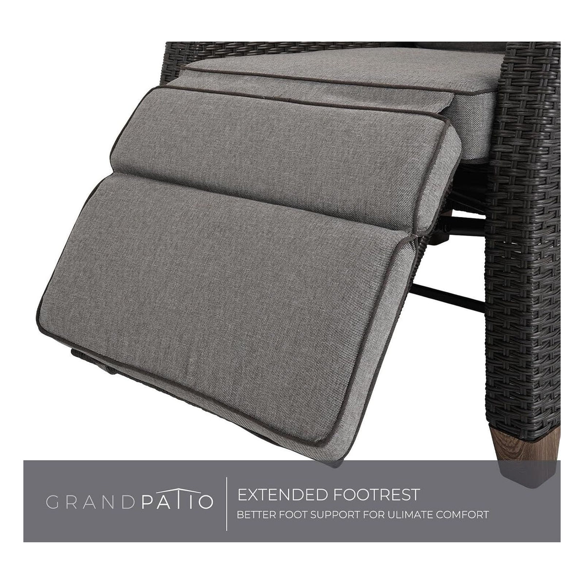 Sezlong reclinabil Grand patio din ratan pentru interior si exterior, cu spatar reglabil, perna gri si ratan maro