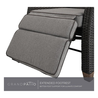 Sezlong reclinabil Grand patio din ratan pentru interior si exterior, cu spatar reglabil, perna gri si ratan maro