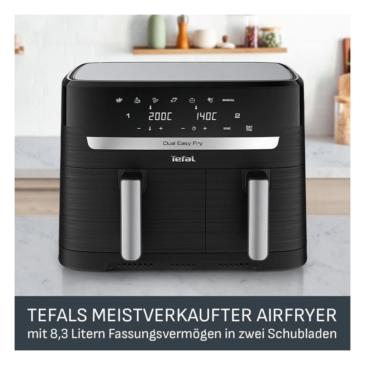 Friteuza cu aer cald Tefal Dual Easy Fry, 8.3 L, 2 camere