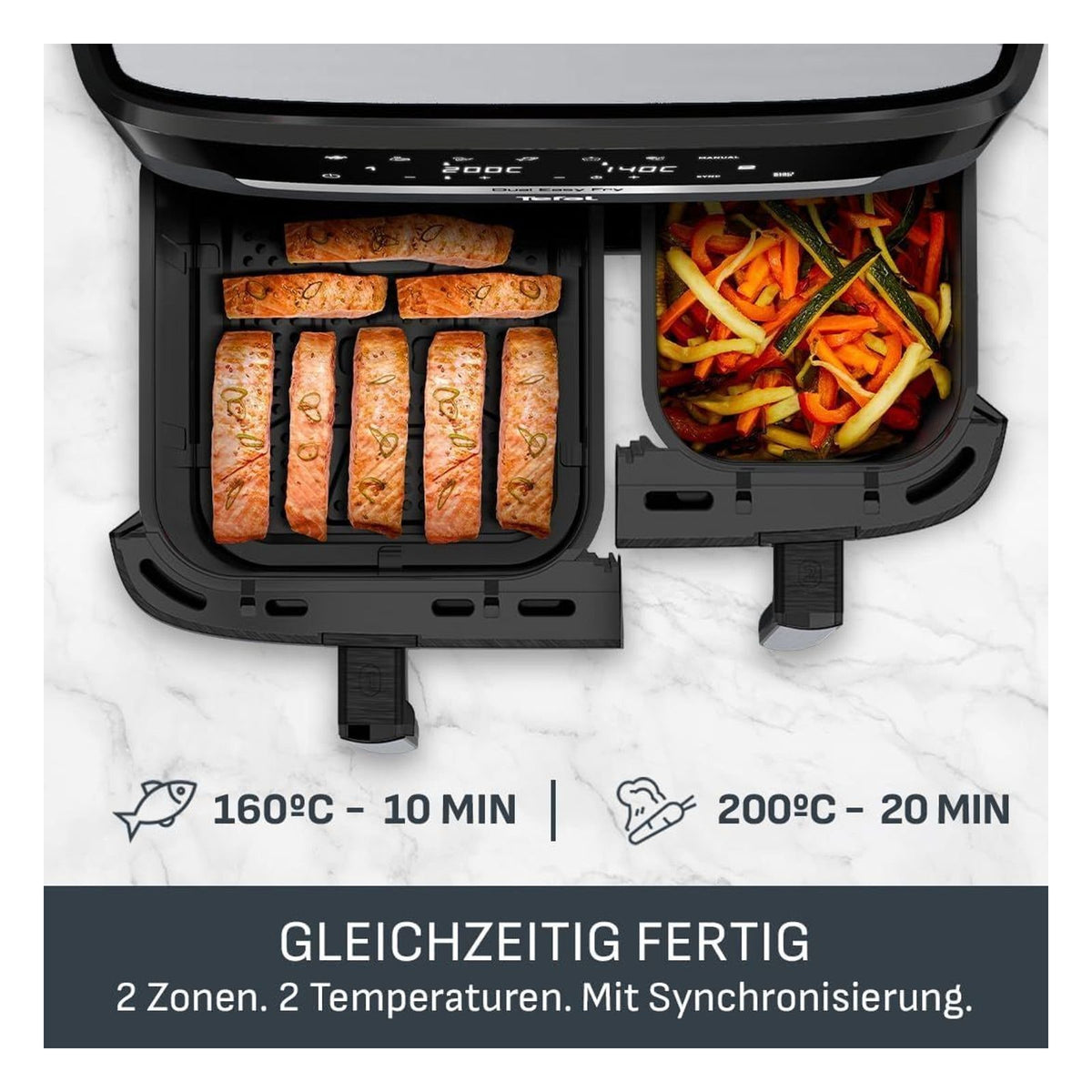 Friteuza cu aer cald Tefal Dual Easy Fry, 8.3 L, 2 camere