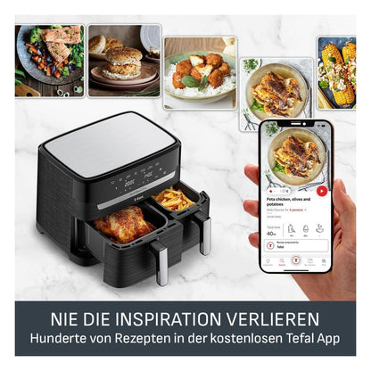 Friteuza cu aer cald Tefal Dual Easy Fry, 8.3 L, 2 camere