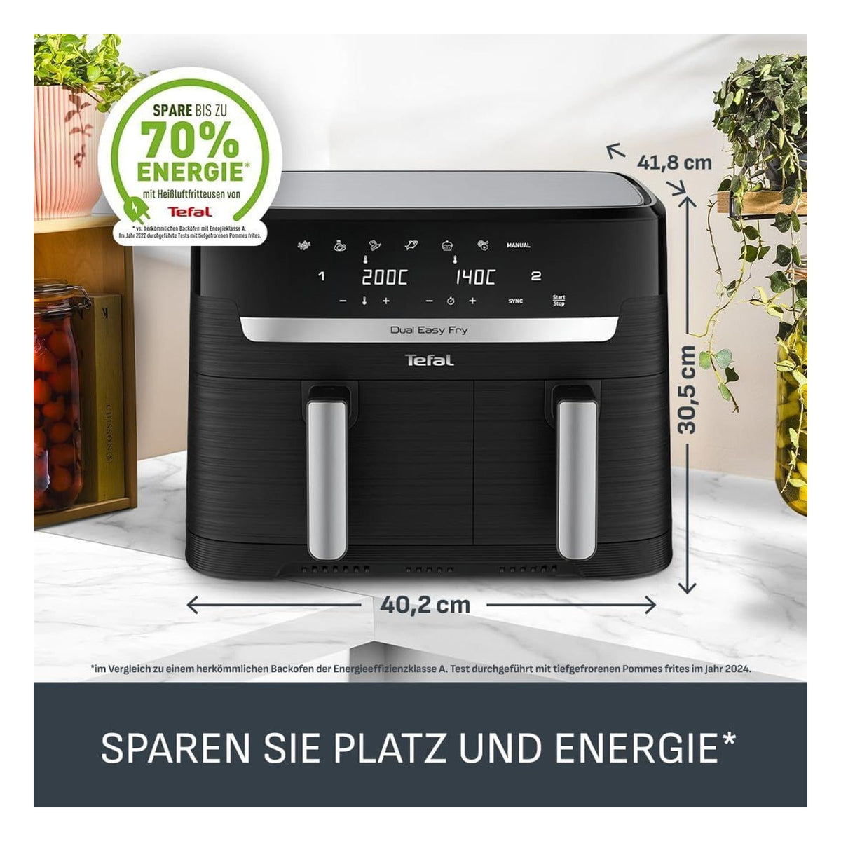 Friteuza cu aer cald Tefal Dual Easy Fry, 8.3 L, 2 camere