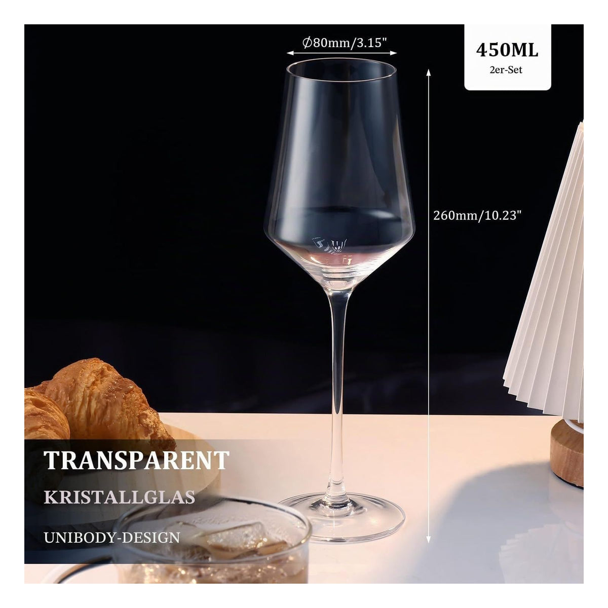 Pahare de vin GLASKEY din cristal fara plumb, set 2 bucati, 450 ml