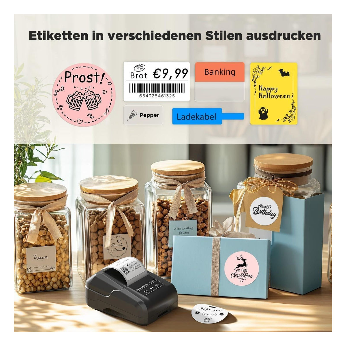 Imprimanta de etichete SUPVAN T50M Pro cu Bluetooth si etichete late rezistente la apa