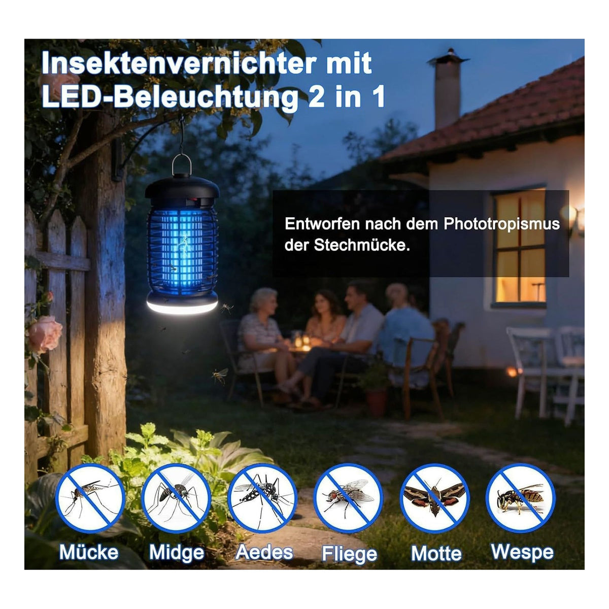 Lampa electrica anti-insecte WUEAOA, UV 15 W, 4200 V, cu iluminare LED