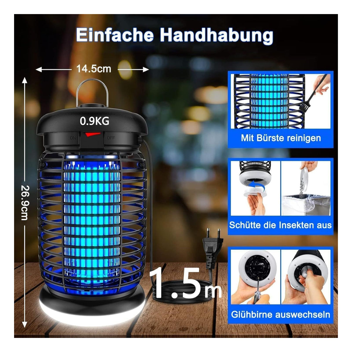 Lampa electrica anti-insecte WUEAOA, UV 15 W, 4200 V, cu iluminare LED