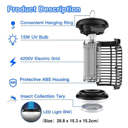 Lampa electrica anti-insecte WUEAOA, UV 15 W, 4200 V, cu iluminare LED