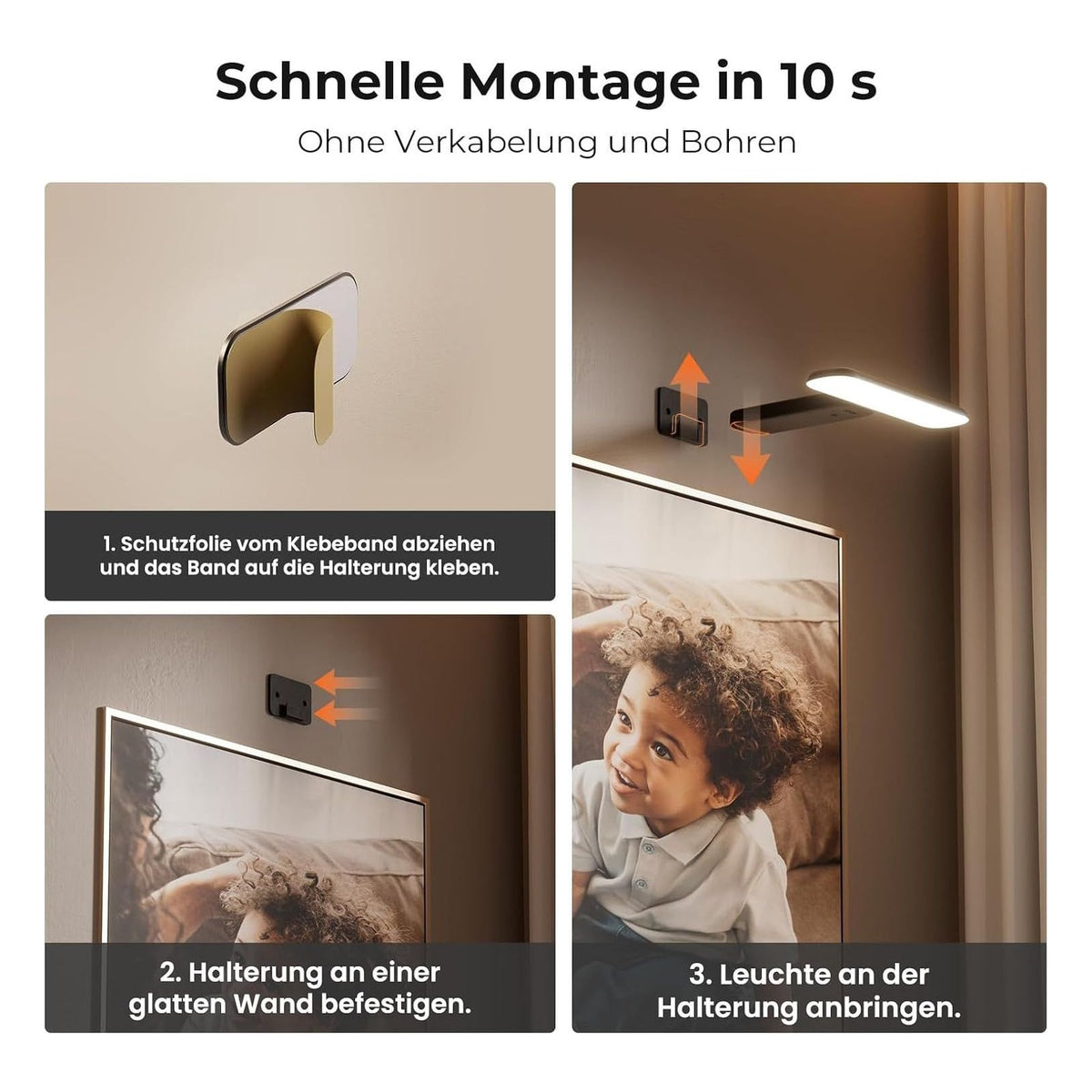 Lampa LED wireless pentru tablouri FULEN, 1 bucata, neagra
