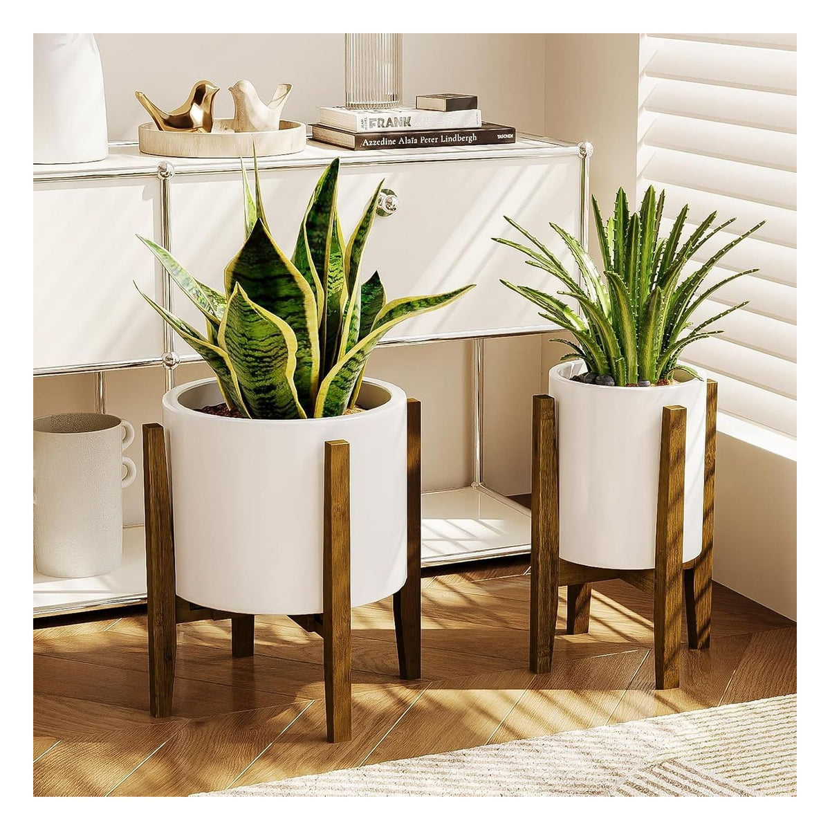 Suport reglabil Bamworld din bambus pentru plante de interior si exterior, varianta Braun-Bambus
