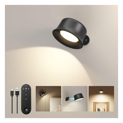 [RESIGILAT] Aplica LED de interior FULEN cu baterie, telecomanda si control tactil, rotativa 360°, neagra, 1 bucata