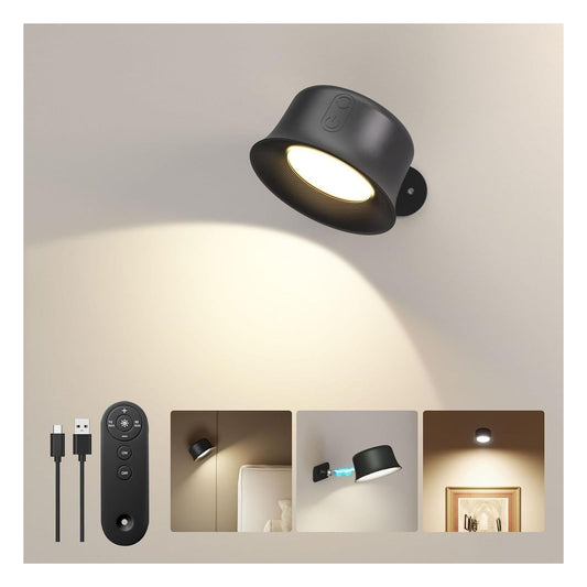 [RESIGILAT] Aplica LED de interior FULEN cu baterie, telecomanda si control tactil, rotativa 360°, neagra, 1 bucata
