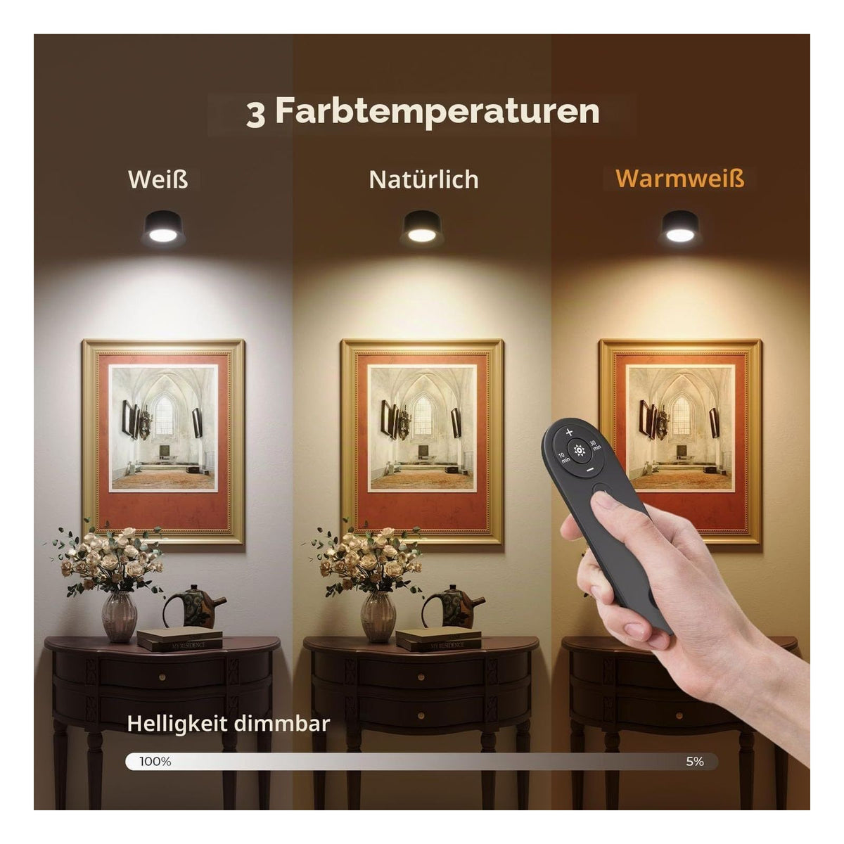 [RESIGILAT] Aplica LED de interior FULEN cu baterie, telecomanda si control tactil, rotativa 360°, neagra, 1 bucata