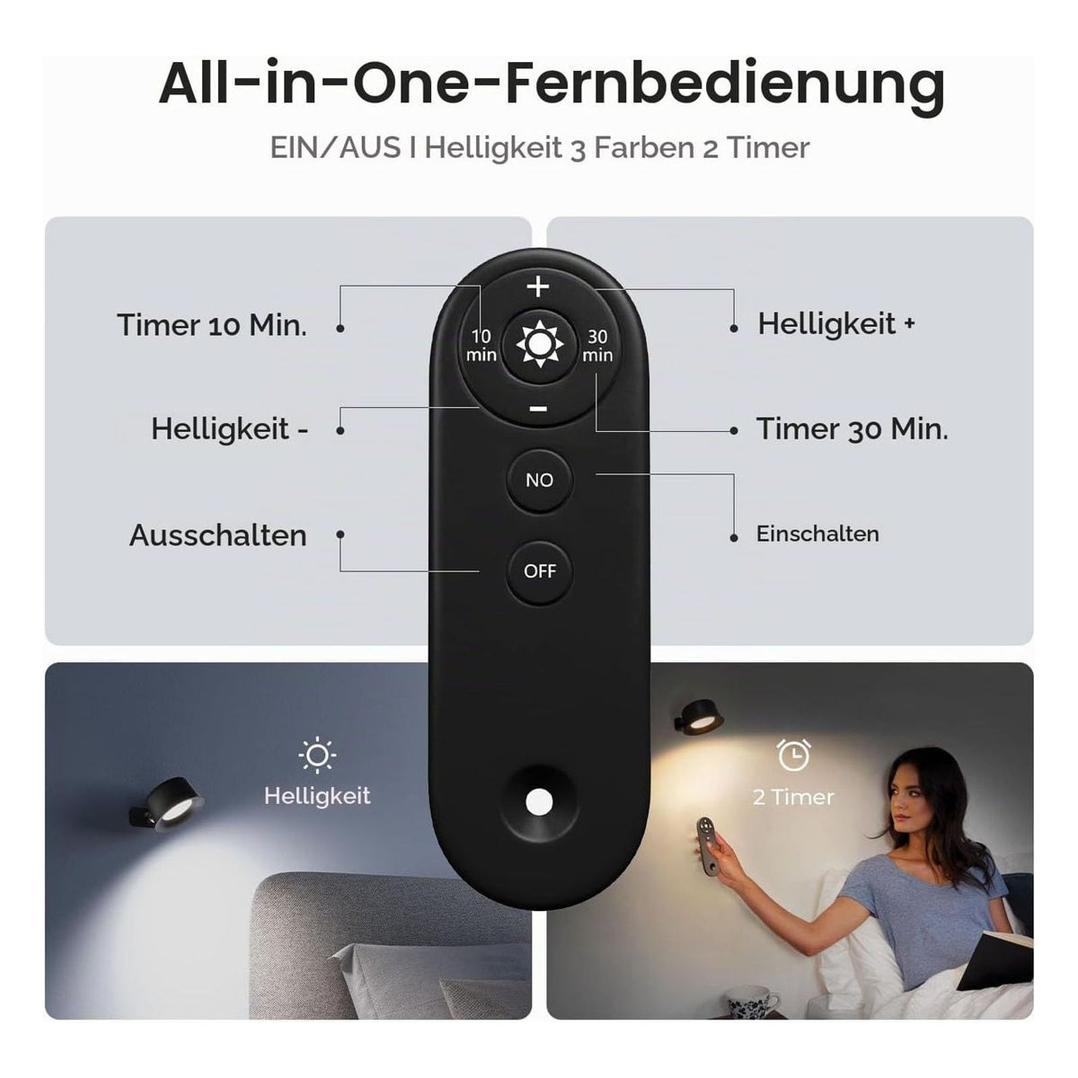 [RESIGILAT] Aplica LED de interior FULEN cu baterie, telecomanda si control tactil, rotativa 360°, neagra, 1 bucata