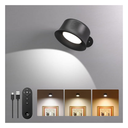 [RESIGILAT] Aplica LED de interior FULEN cu baterie, telecomanda si control tactil, rotativa 360°, neagra, 1 bucata