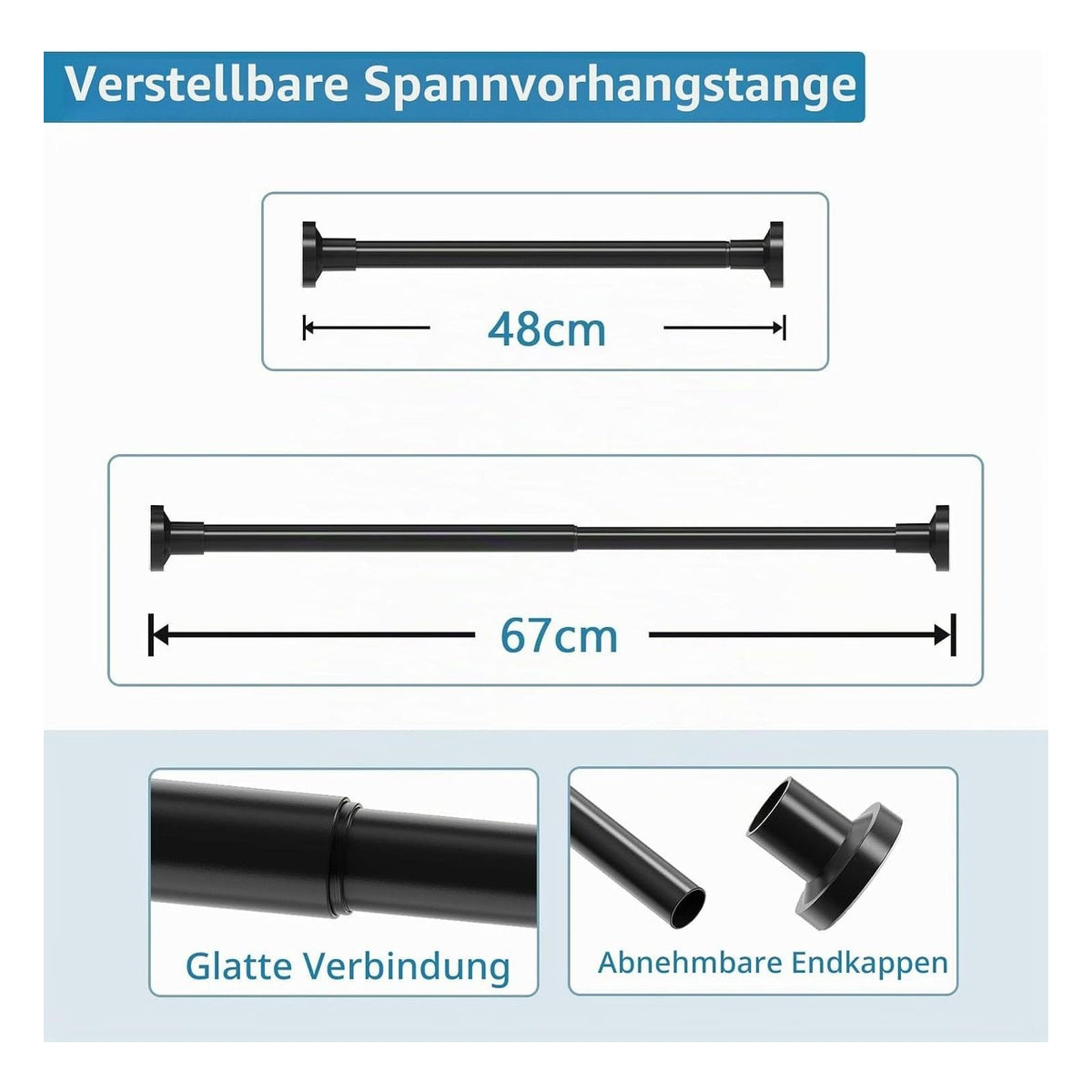 Set 2 bare telescopice WELDUN pentru perdea de dus, diametru 25 mm, 46-71 cm, negre