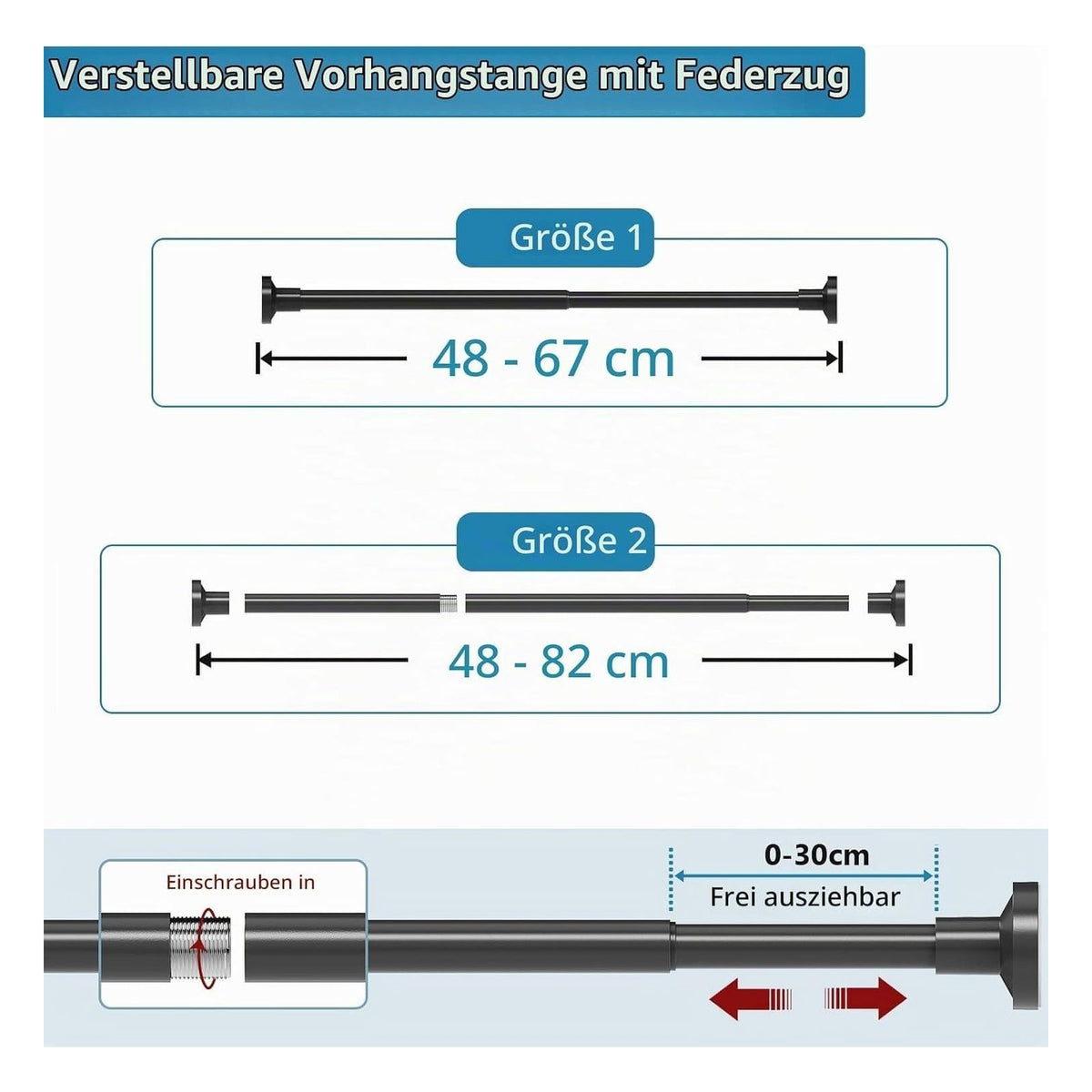 Bara telescopica pentru perdea de dus WELDUN, fara gaurire, 46-81 cm, neagra
