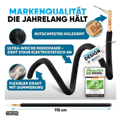 Perie lunga BRUSHYZ pentru curatarea caloriferelor, cu cheie de aerisire, 115 cm, neagra