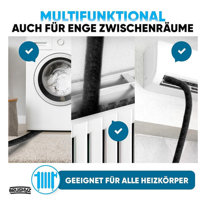 Perie lunga BRUSHYZ pentru curatarea caloriferelor, cu cheie de aerisire, 115 cm, neagra