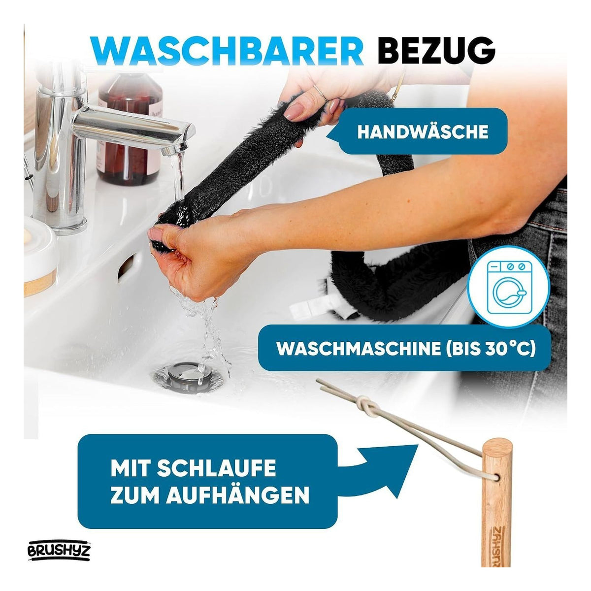 Perie lunga BRUSHYZ pentru curatarea caloriferelor, cu cheie de aerisire, 115 cm, neagra