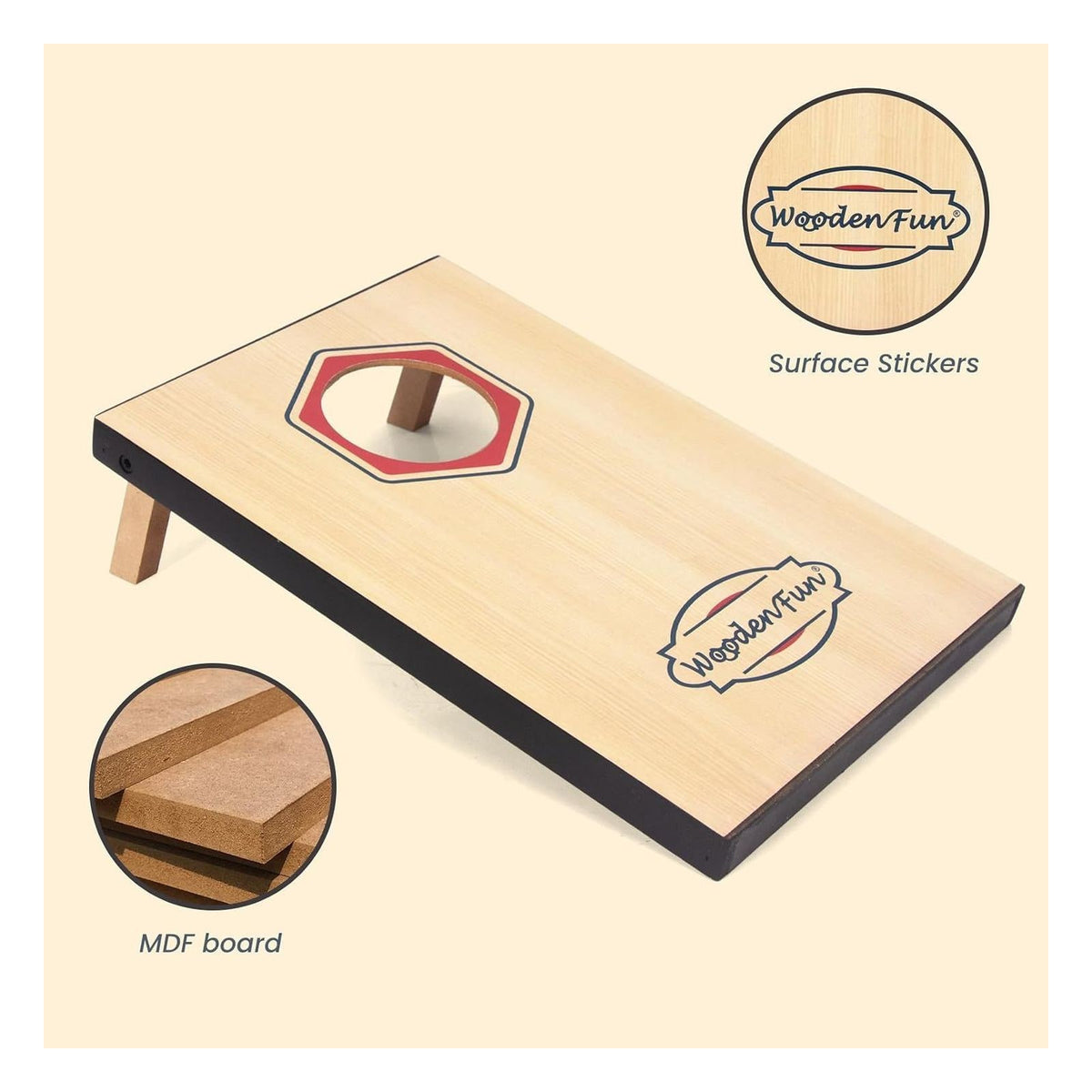 Set cornhole compact WOODENFUN cu 2 panouri si 8 saculeti cu nisip, marimea Select Size Name