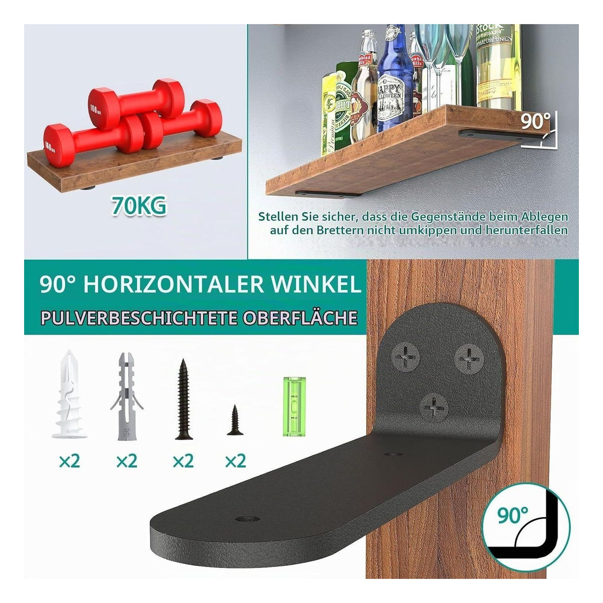 Console de raft WELDUN pentru montaj pe perete, 15 cm, set 2 bucati, negre