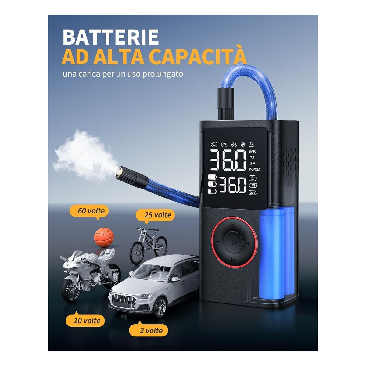 [RESIGILAT] Compresor auto portabil Powools, pompa electrica fara fir cu manometru digital, oprire automata si lumina LED, negru