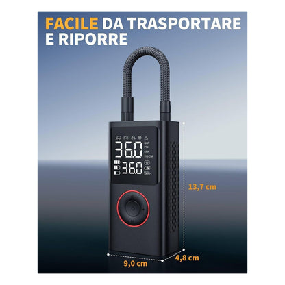 [RESIGILAT] Compresor auto portabil Powools, pompa electrica fara fir cu manometru digital, oprire automata si lumina LED, negru