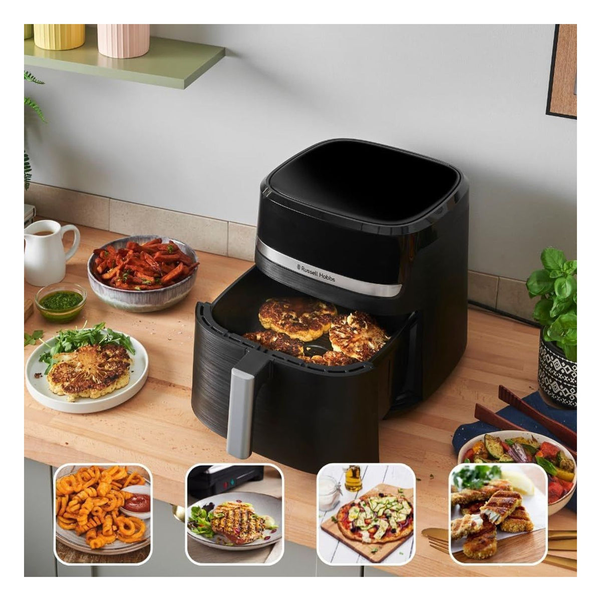 Friteuza cu aer cald XXL Russell Hobbs Satisfry, 8.3 L, 9 programe, neagra