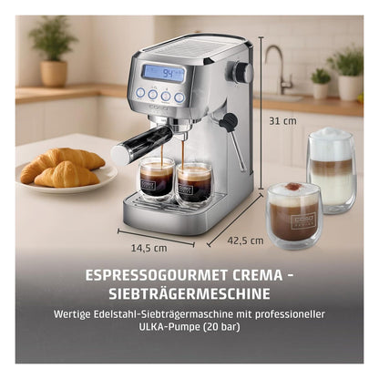 [RESIGILAT] Espressor Caso EspressoGourmet Crema cu portafiltru din inox, pompa ULKA 20 bari, spumare lapte, cafea macinata si paduri ESE