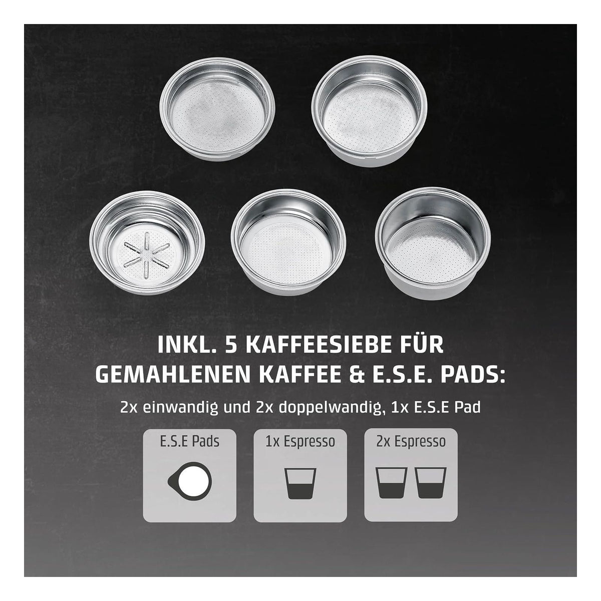 [RESIGILAT] Espressor Caso EspressoGourmet Crema cu portafiltru din inox, pompa ULKA 20 bari, spumare lapte, cafea macinata si paduri ESE