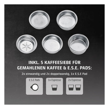 [RESIGILAT] Espressor Caso EspressoGourmet Crema cu portafiltru din inox, pompa ULKA 20 bari, spumare lapte, cafea macinata si paduri ESE
