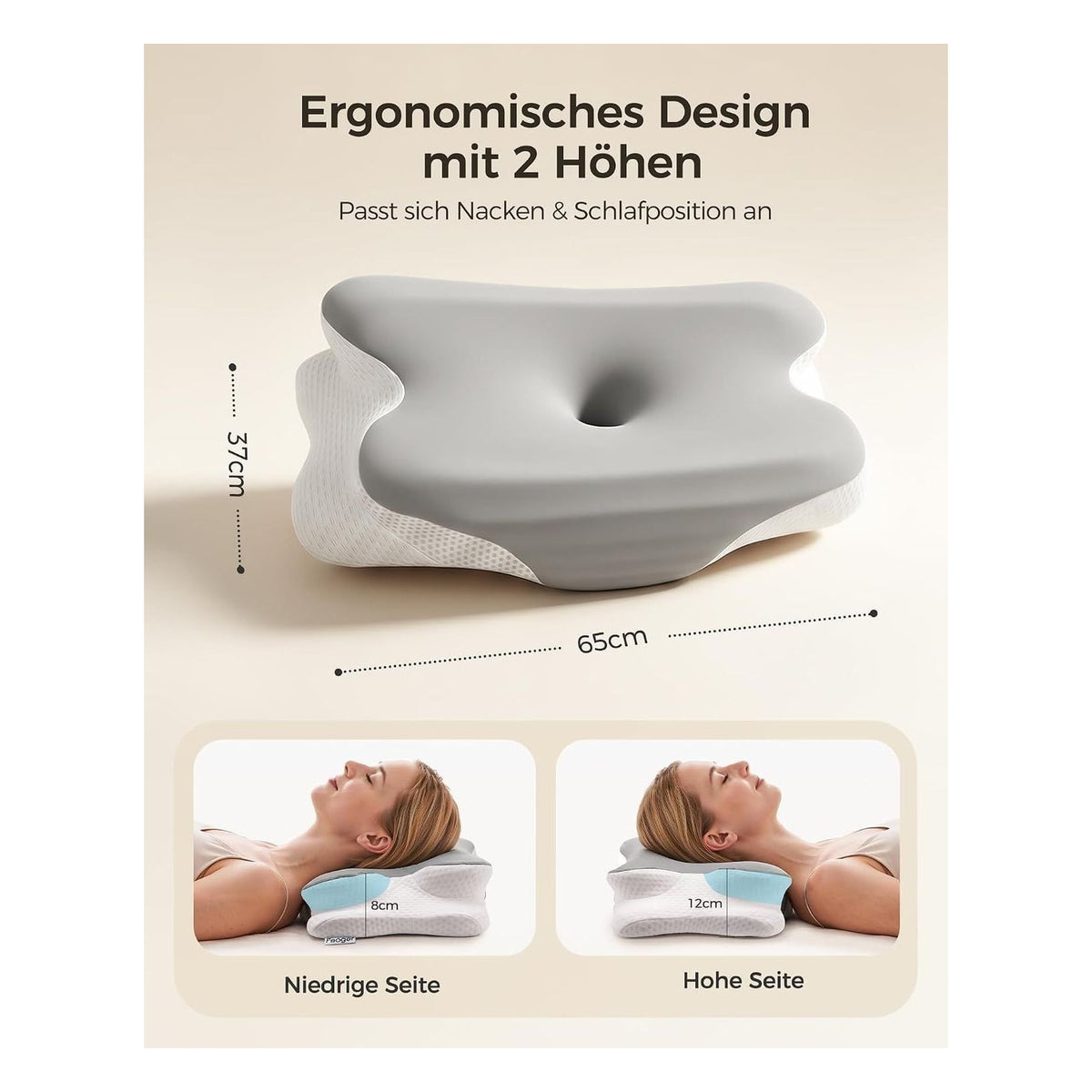 Perna ergonomica cervicala Feagar din spuma cu memorie, gri inchis