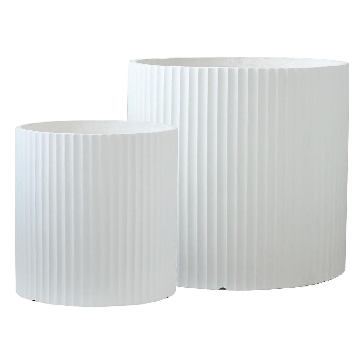 Set 2 ghivece Olly & Rose din fibrestone cu striatii, alb, XX-Large, diametre 58 cm si 40 cm