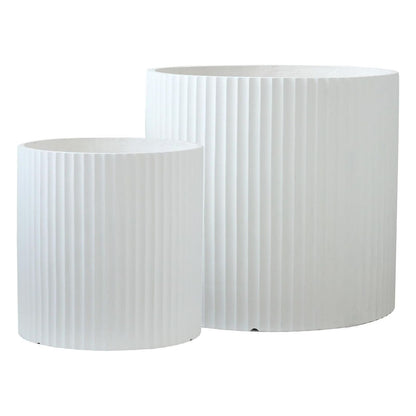 Set 2 ghivece Olly & Rose din fibrestone cu striatii, alb, XX-Large, diametre 58 cm si 40 cm