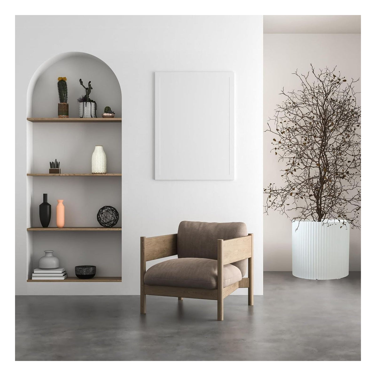 Set 2 ghivece Olly & Rose din fibrestone cu striatii, alb, XX-Large, diametre 58 cm si 40 cm