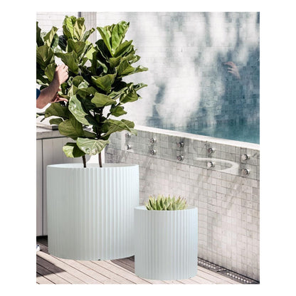 Set 2 ghivece Olly & Rose din fibrestone cu striatii, alb, XX-Large, diametre 58 cm si 40 cm
