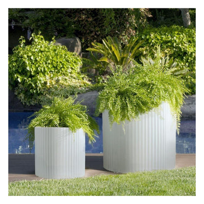 Set 2 ghivece Olly & Rose din fibrestone cu striatii, alb, XX-Large, diametre 58 cm si 40 cm