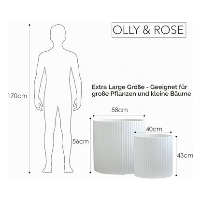 Set 2 ghivece Olly & Rose din fibrestone cu striatii, alb, XX-Large, diametre 58 cm si 40 cm