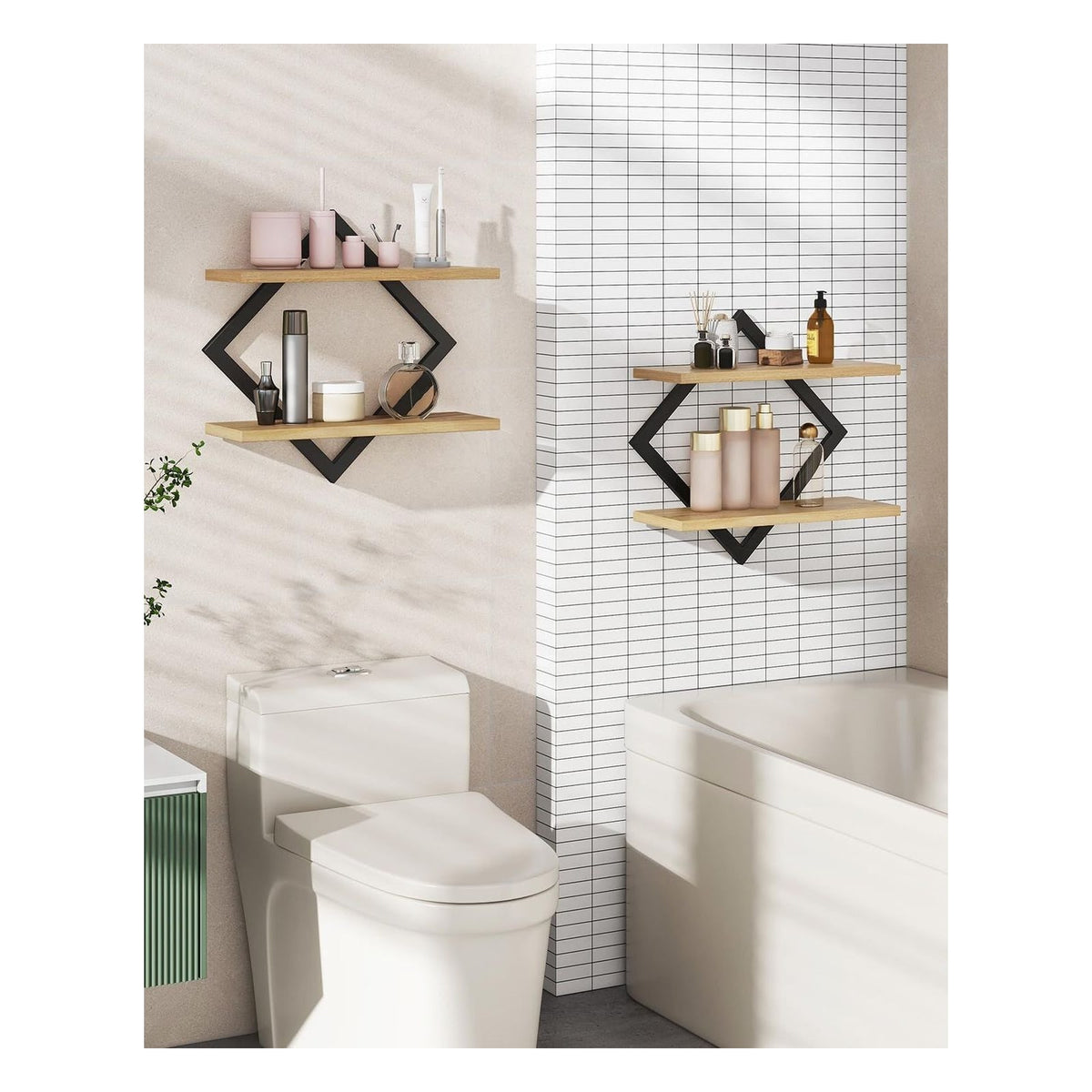 [RESIGILAT] Rafturi de perete IBUYKE, set 2, cu 2 niveluri, 40 x 38 x 14,5 cm, lemn deschis