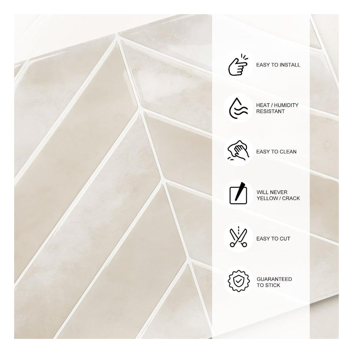 Placari autoadezive 3D WoStick pentru perete, model chevron, Light Sand
