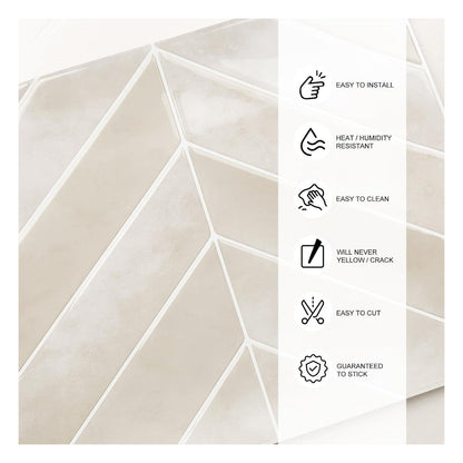 Placari autoadezive 3D WoStick pentru perete, model chevron, Light Sand