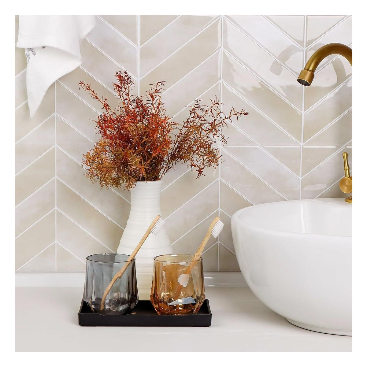 Placari autoadezive 3D WoStick pentru perete, model chevron, Light Sand