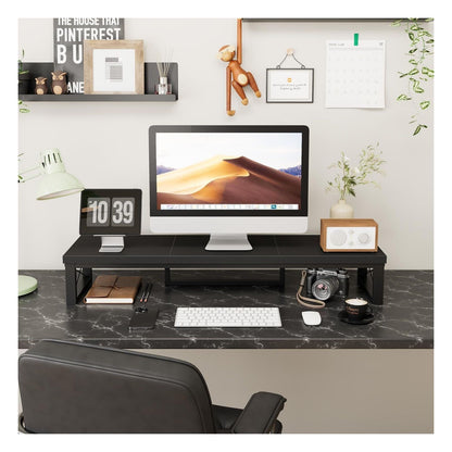 [RESIGILAT] Suport dublu IBUYKE pentru monitor, 97 cm, din lemn, negru